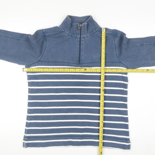 Weird Fish Women Blue Striped 1/4 Zip Pullover Sweatshirt Size 10