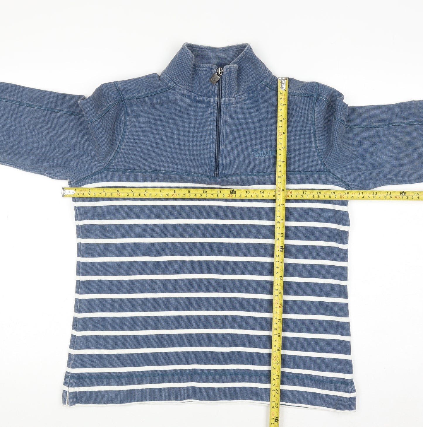 Weird Fish Women Blue Striped 1/4 Zip Pullover Sweatshirt Size 10