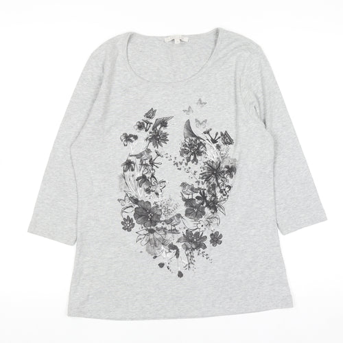 Lakeland Women's Grey Floral 3/4 Sleeve Scoop Neck T-Shirt Size 12