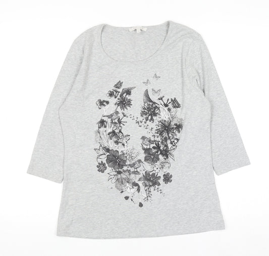 Lakeland Women's Grey Floral 3/4 Sleeve Scoop Neck T-Shirt Size 12