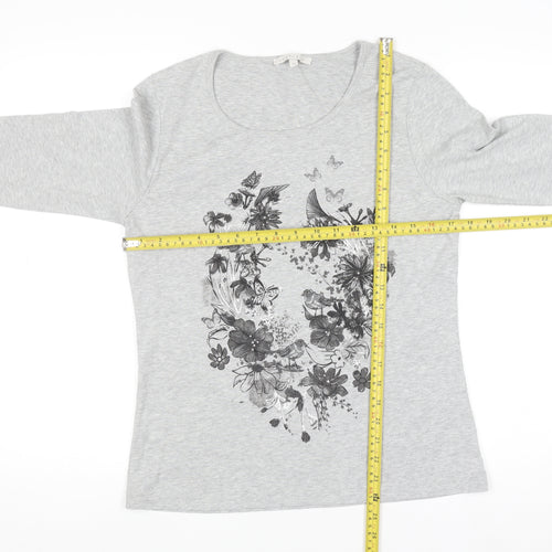 Lakeland Women's Grey Floral 3/4 Sleeve Scoop Neck T-Shirt Size 12