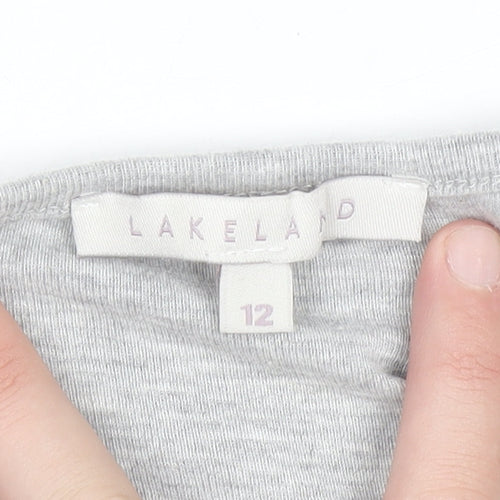 Lakeland Women's Grey Floral 3/4 Sleeve Scoop Neck T-Shirt Size 12