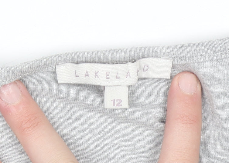Lakeland Women's Grey Floral 3/4 Sleeve Scoop Neck T-Shirt Size 12