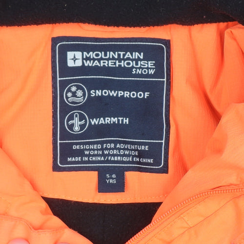 Mountain Warehouse Boys Orange 5-6 Years Ski Jacket Hooded Waterproof Winter Coat