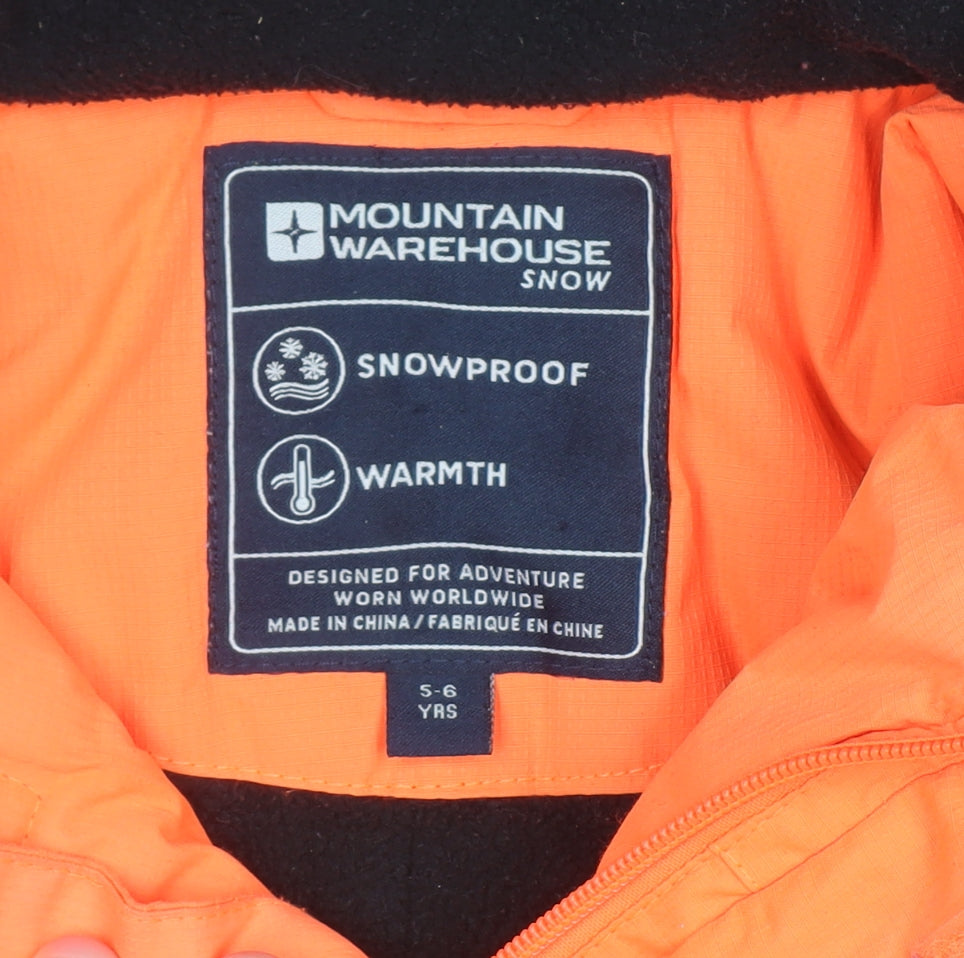 Mountain Warehouse Boys Orange 5-6 Years Ski Jacket Hooded Waterproof Winter Coat