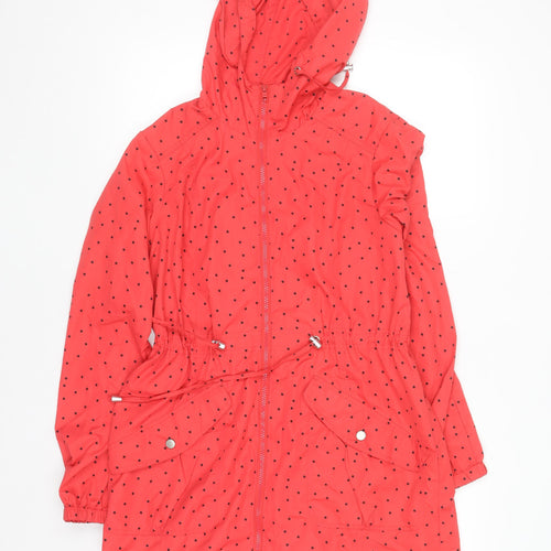 Papaya Weekend Womens Red Polka Dot Hooded Anorak Jacket Size 10