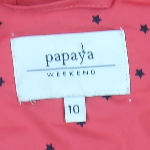 Papaya Weekend Womens Red Polka Dot Hooded Anorak Jacket Size 10