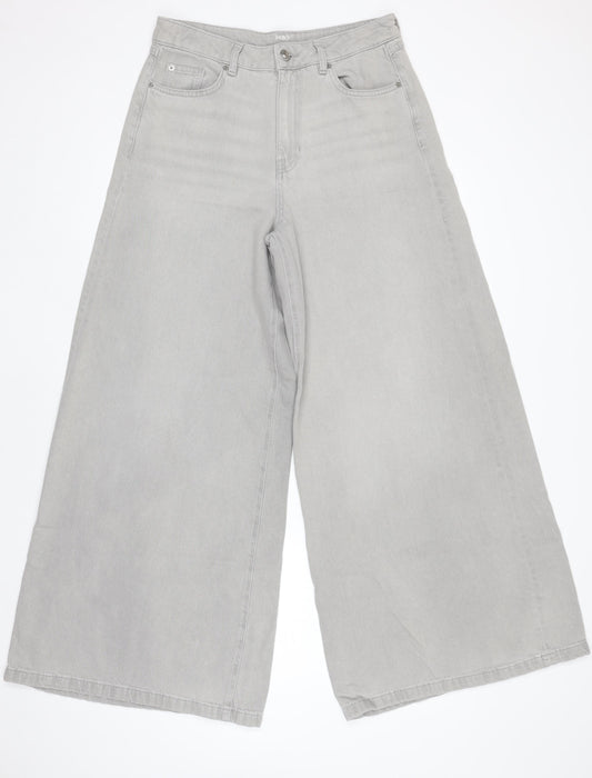 Marks and Spencer Women’s Grey Wide-Leg Denim Trousers Size 12 Long