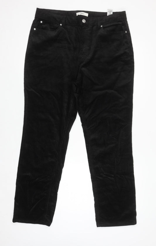 Marks and Spencer Womens Black Corduroy Straight Trousers Size 16 Regular