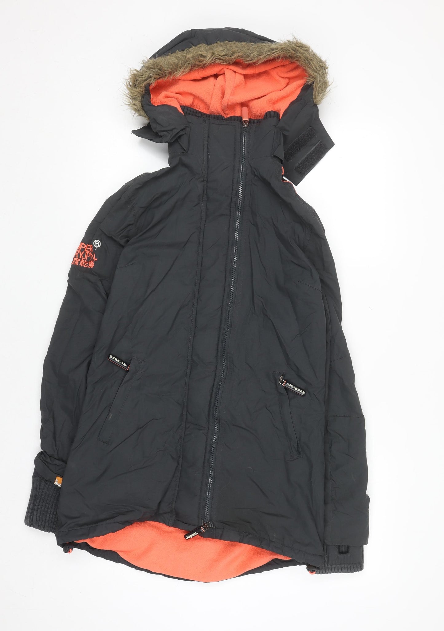 Superdry Men’s Black Parka Jacket Small Hooded Windproof Coat