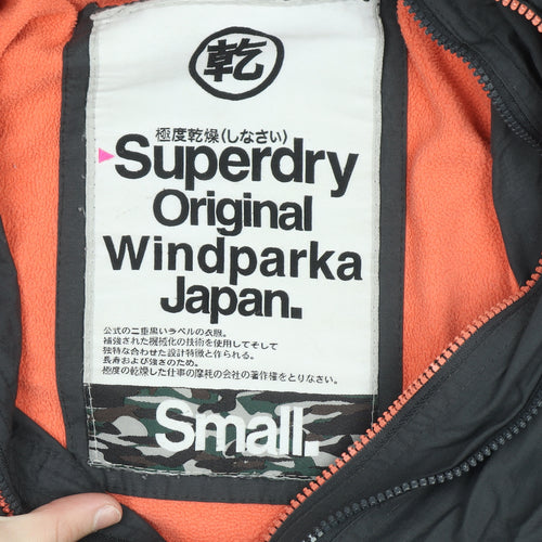 Superdry Men’s Black Parka Jacket Small Hooded Windproof Coat