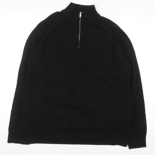 Marks and Spencer Men’s Black XL 1/2 Zip Cotton Jumper Regular Fit