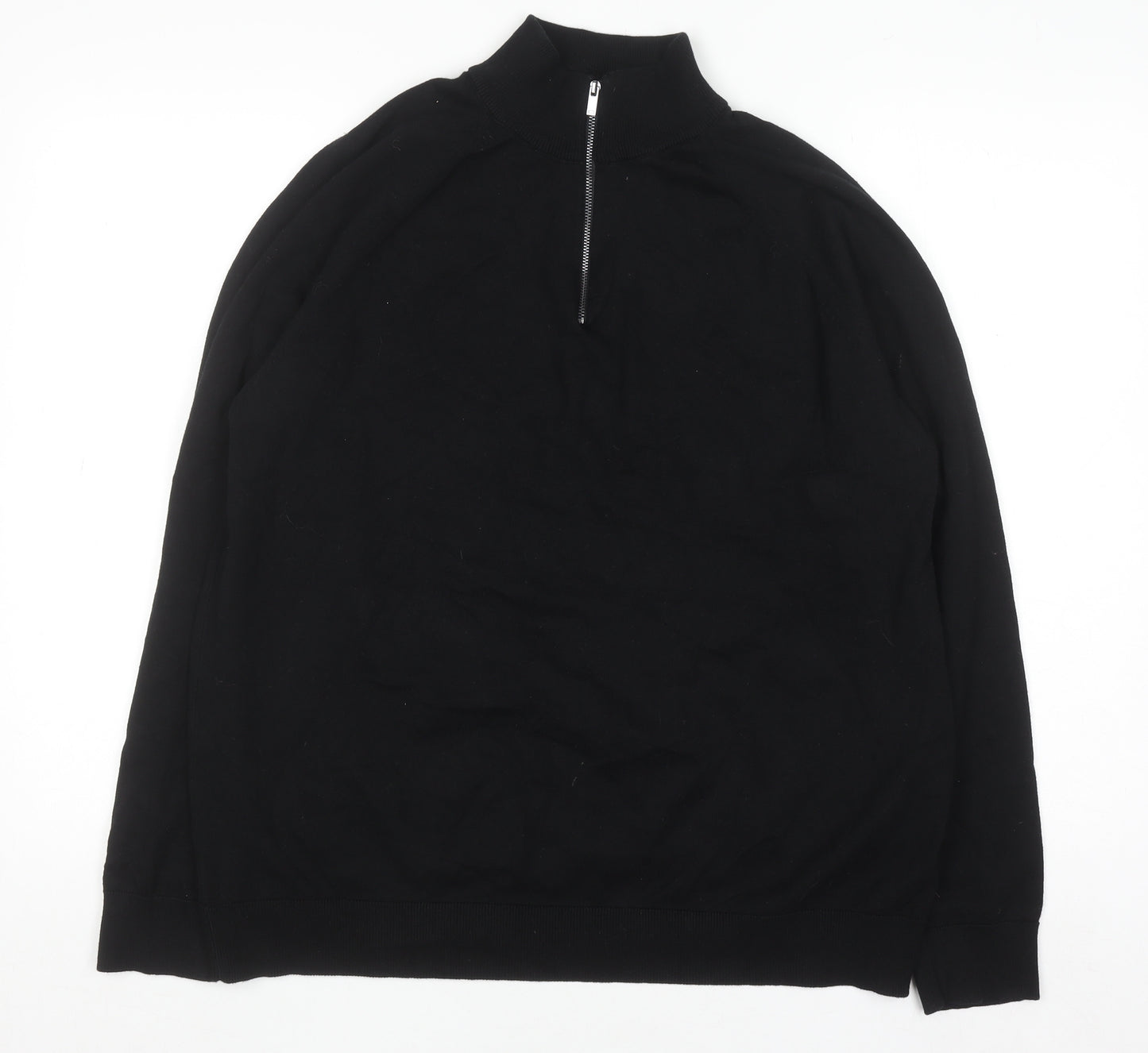 Marks and Spencer Men’s Black XL 1/2 Zip Cotton Jumper Regular Fit