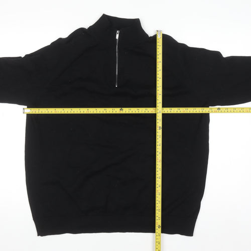 Marks and Spencer Men’s Black XL 1/2 Zip Cotton Jumper Regular Fit