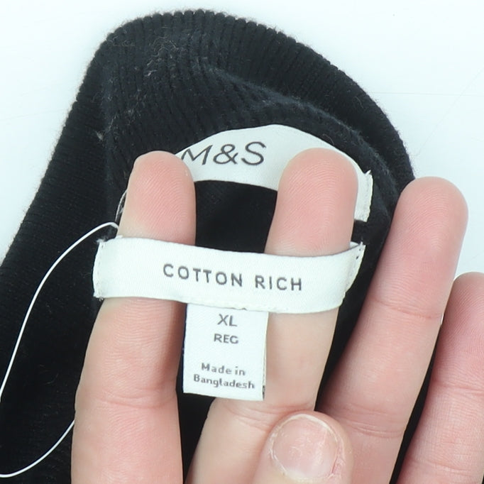 Marks and Spencer Men’s Black XL 1/2 Zip Cotton Jumper Regular Fit