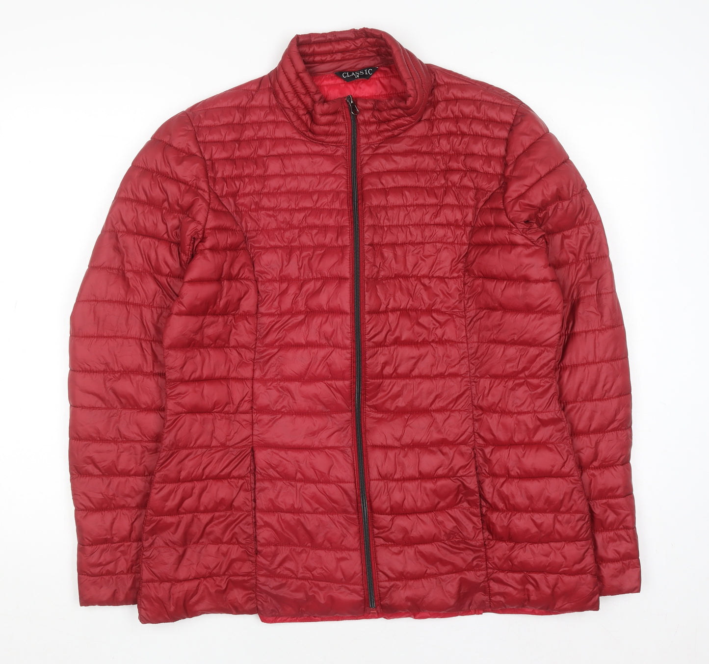 Classic Women's Red Puffer Jacket Size 16 Quilted Lightweight Zip Coat