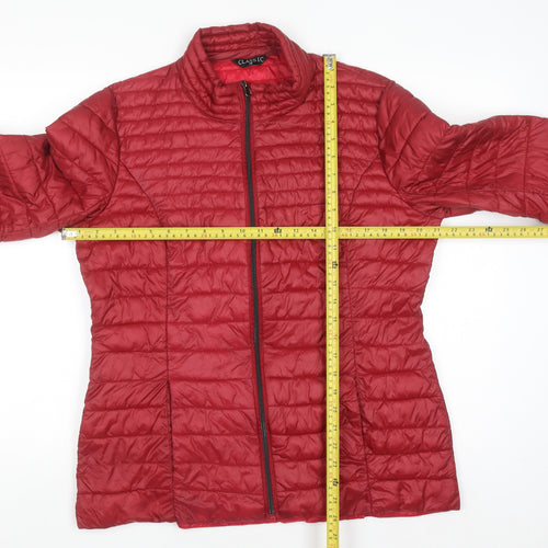Classic Women's Red Puffer Jacket Size 16 Quilted Lightweight Zip Coat