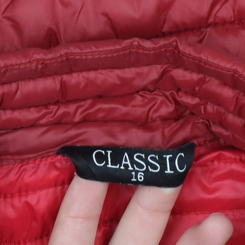 Classic Women's Red Puffer Jacket Size 16 Quilted Lightweight Zip Coat
