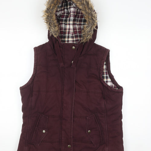 Marks and Spencer Women Brown Faux Fur Hooded Puffer Waistcoat Size 14