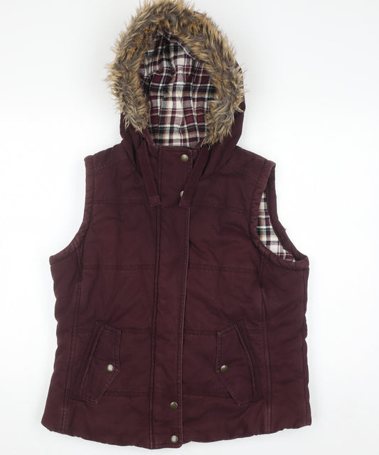 Marks and Spencer Women Brown Faux Fur Hooded Puffer Waistcoat Size 14