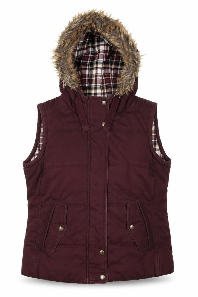 Marks and Spencer Women Brown Faux Fur Hooded Puffer Waistcoat Size 14