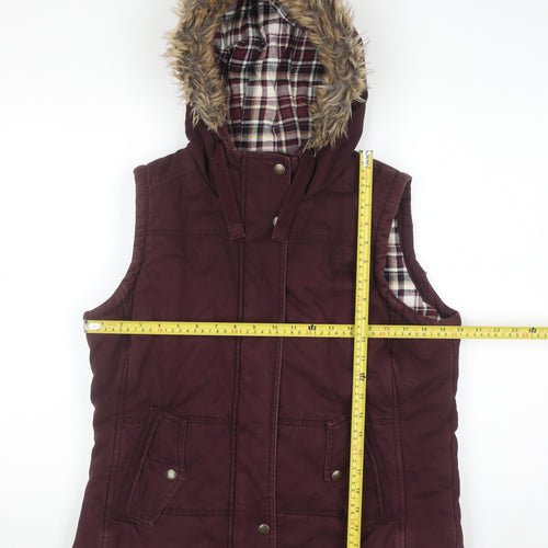 Marks and Spencer Women Brown Faux Fur Hooded Puffer Waistcoat Size 14