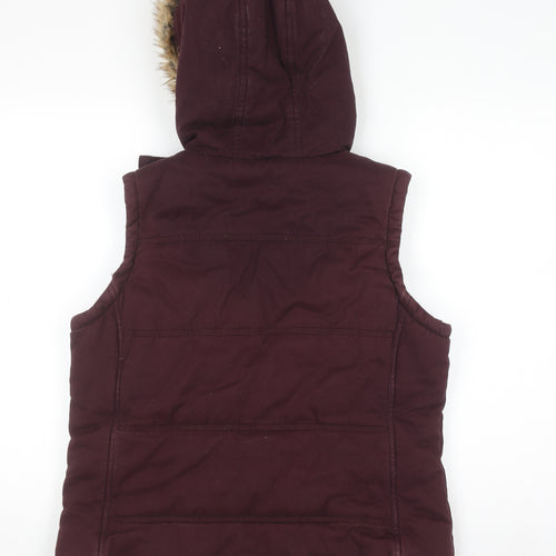 Marks and Spencer Women Brown Faux Fur Hooded Puffer Waistcoat Size 14