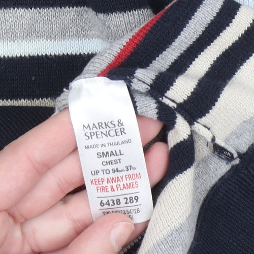 Marks and Spencer Men’s Multicoloured Striped Cotton Jumper Small