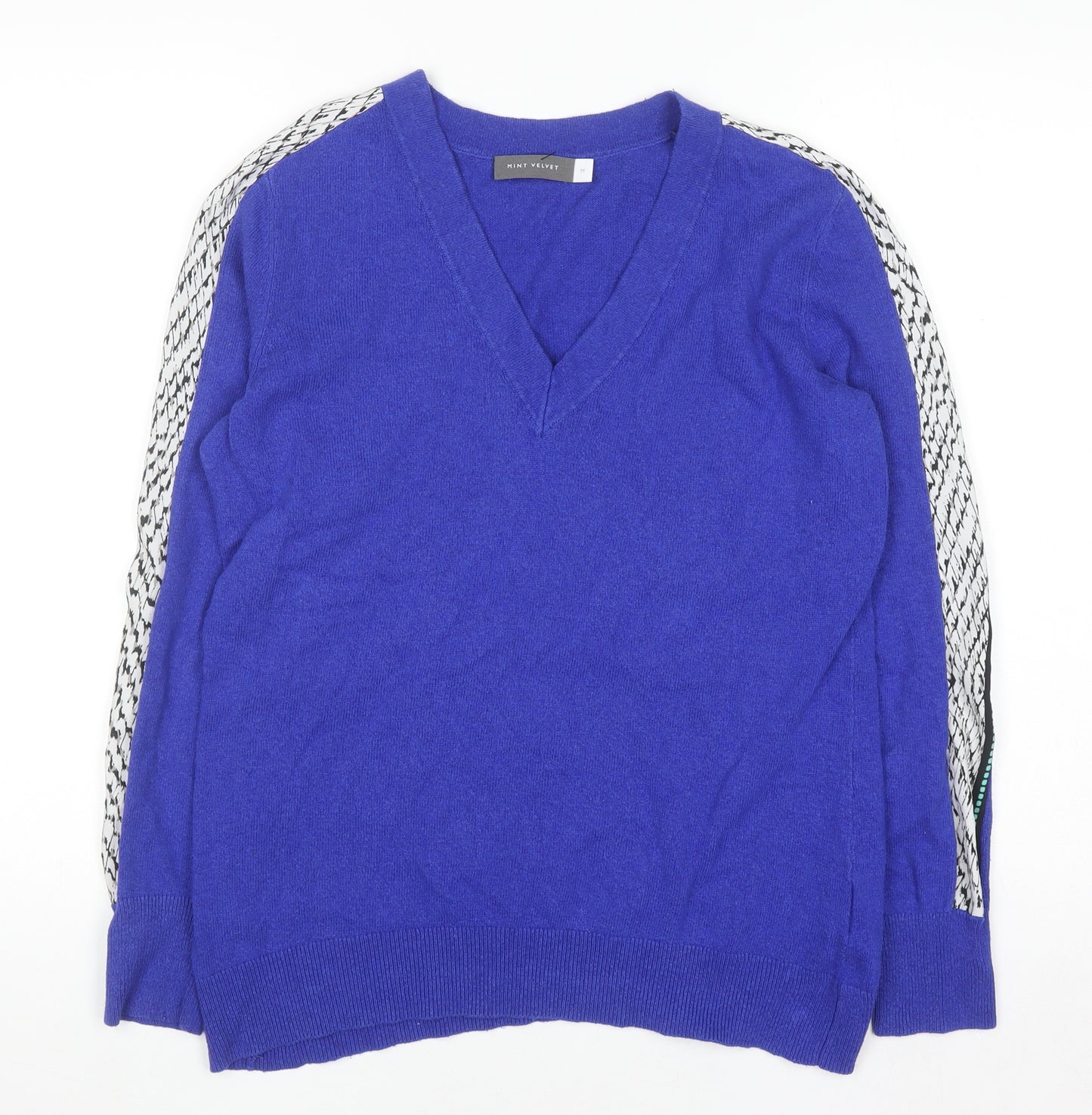 Mint Velvet Women's Blue V-Neck Knit Jumper Size M