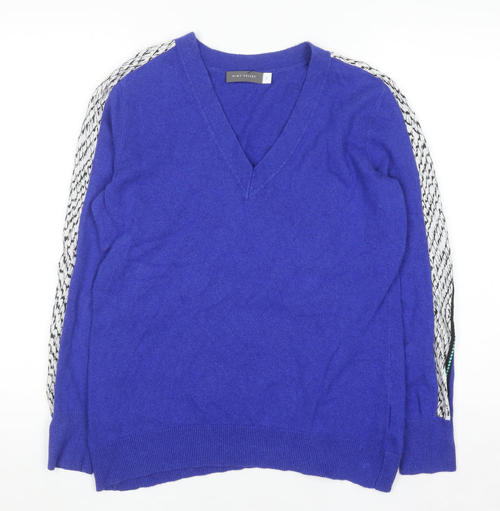 Mint Velvet Women's Blue V-Neck Knit Jumper Size M