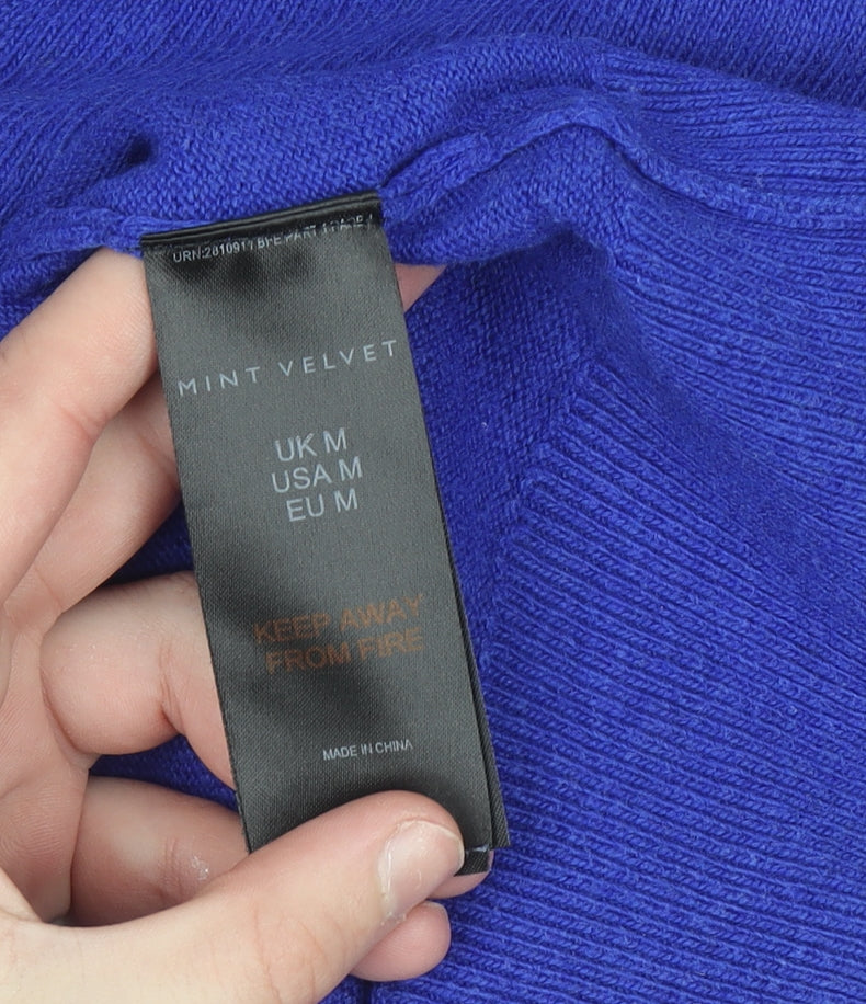 Mint Velvet Women's Blue V-Neck Knit Jumper Size M