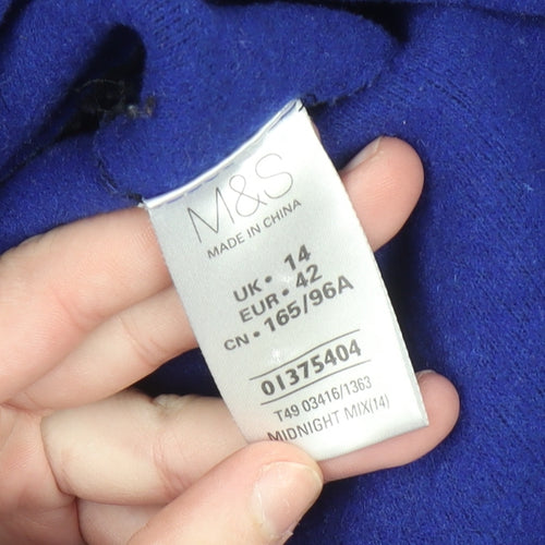 Marks and Spencer Women's Black Wool Blend Mid-Length Coat UK 14
