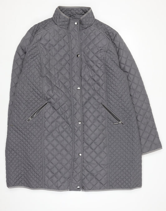 Cotton Traders Women's Grey Quilted Long Coat Size 22