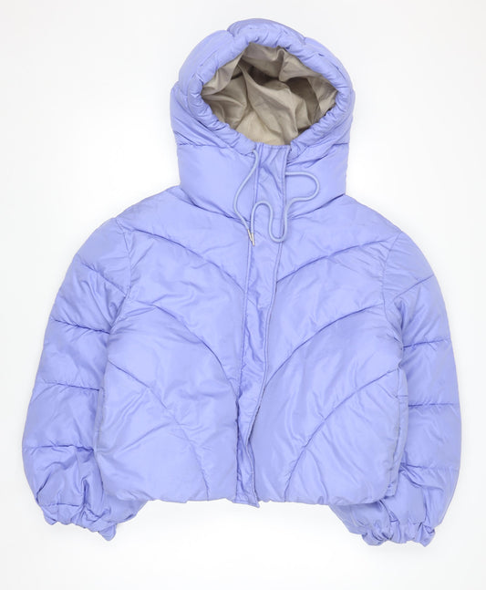 JDY Women's Purple Cropped Puffer Jacket XL Hooded Lined Zip Winter