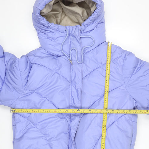JDY Women's Purple Cropped Puffer Jacket XL Hooded Lined Zip Winter