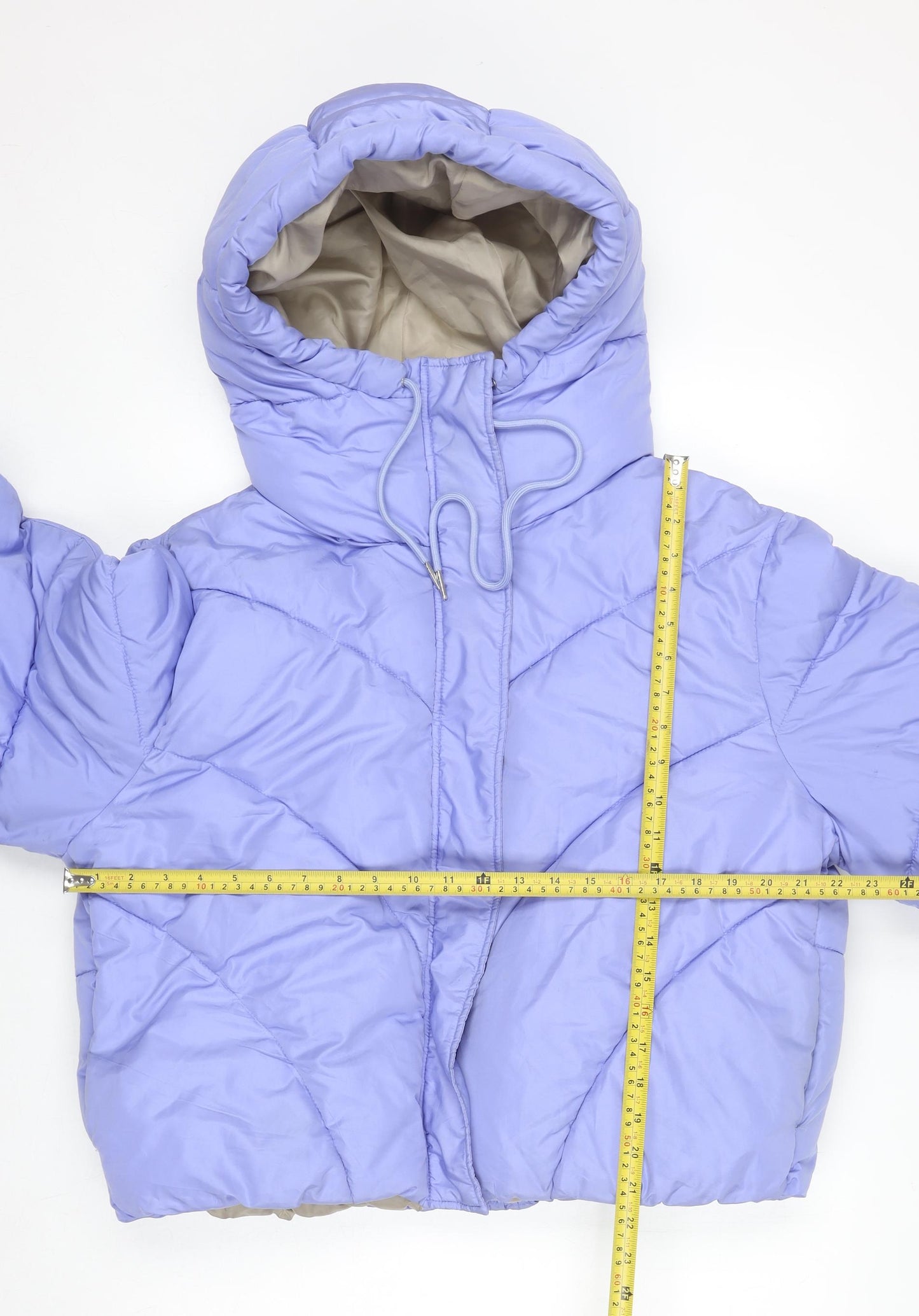 JDY Women's Purple Cropped Puffer Jacket XL Hooded Lined Zip Winter