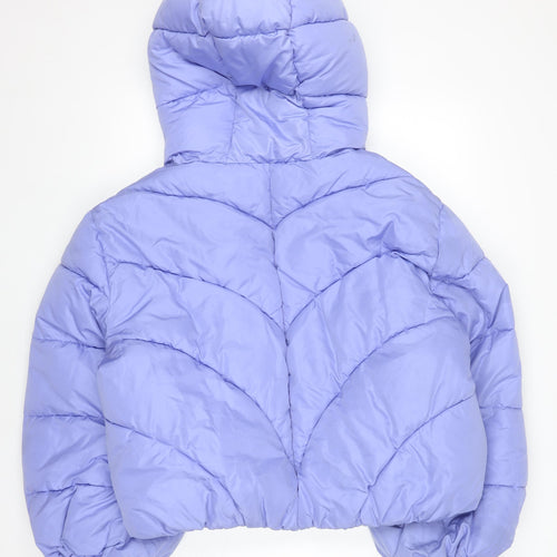 JDY Women's Purple Cropped Puffer Jacket XL Hooded Lined Zip Winter