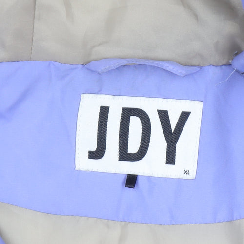 JDY Women's Purple Cropped Puffer Jacket XL Hooded Lined Zip Winter