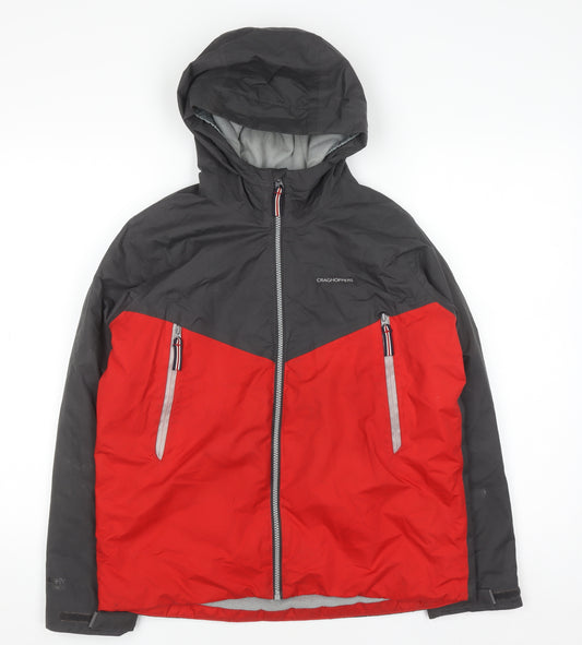 Craghoppers Boys Red Grey Waterproof Hooded Rain Coat Jacket Age 13