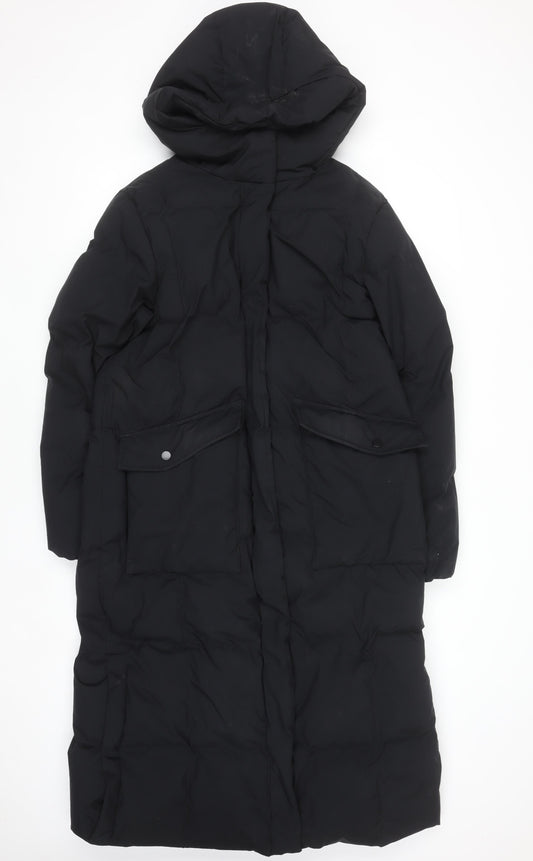 Marks and Spencer Women's Black Size 8 Long Puffer Coat Hooded