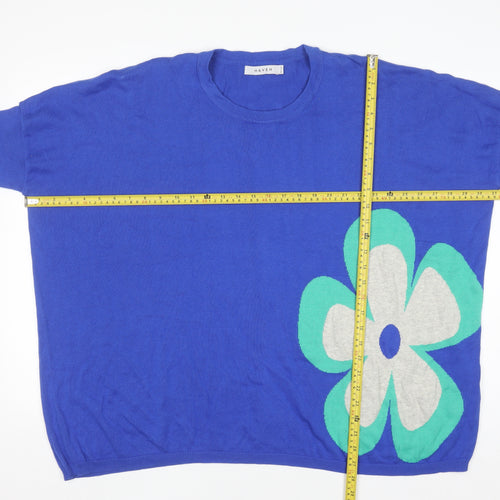 Haven Women Blue Cotton Flower Relaxed Pullover Jumper One Size
