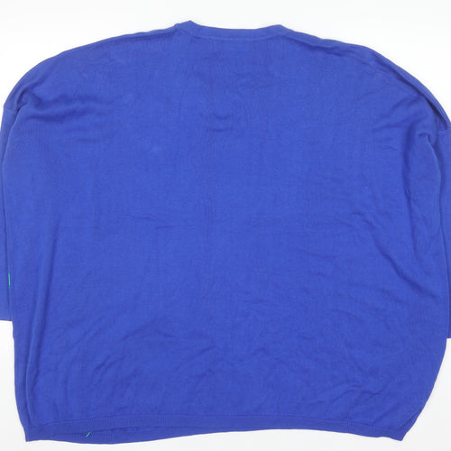 Haven Women Blue Cotton Flower Relaxed Pullover Jumper One Size