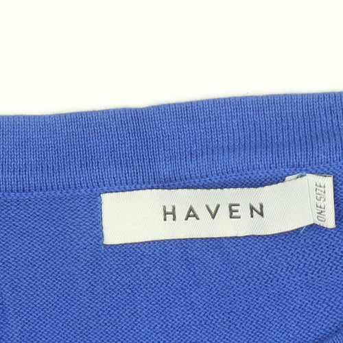 Haven Women Blue Cotton Flower Relaxed Pullover Jumper One Size