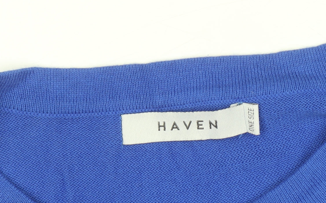 Haven Women Blue Cotton Flower Relaxed Pullover Jumper One Size