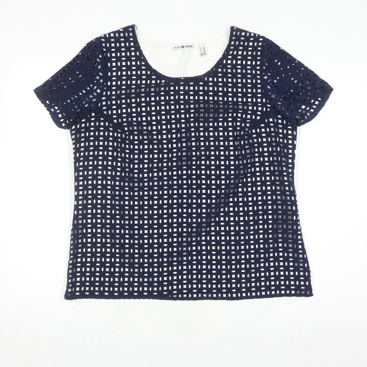 Punto Roma Women's Blue Cut Out Tunic Blouse Size 12