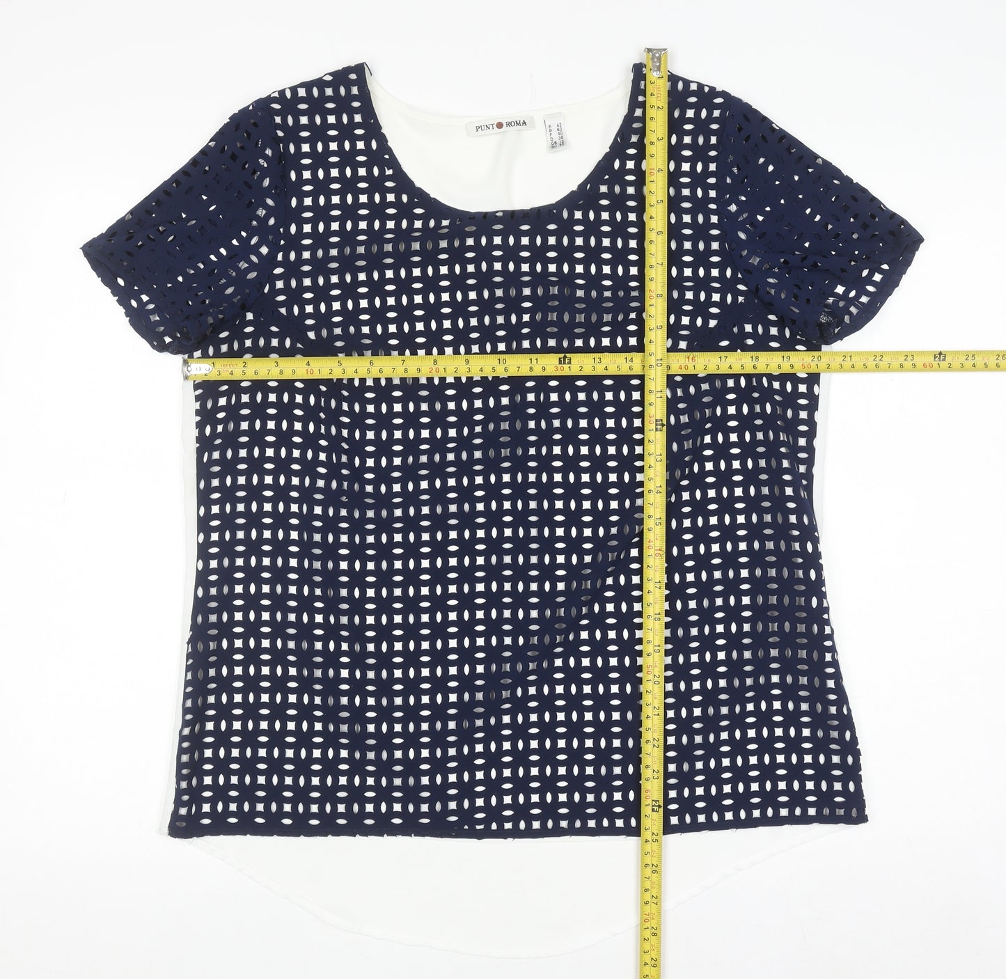 Punto Roma Women's Blue Cut Out Tunic Blouse Size 12