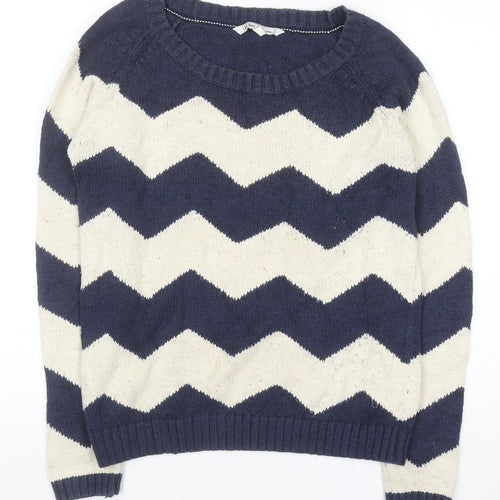 Fat Face Women's Blue & Cream Chevron Knit Jumper Size 12