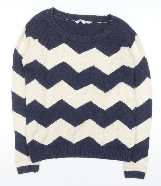 Fat Face Women's Blue & Cream Chevron Knit Jumper Size 12