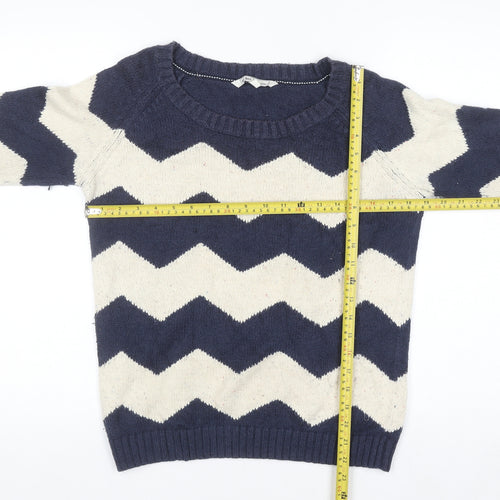 Fat Face Women's Blue & Cream Chevron Knit Jumper Size 12