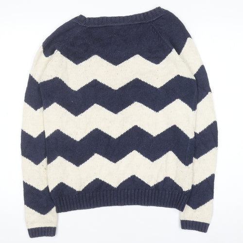 Fat Face Women's Blue & Cream Chevron Knit Jumper Size 12